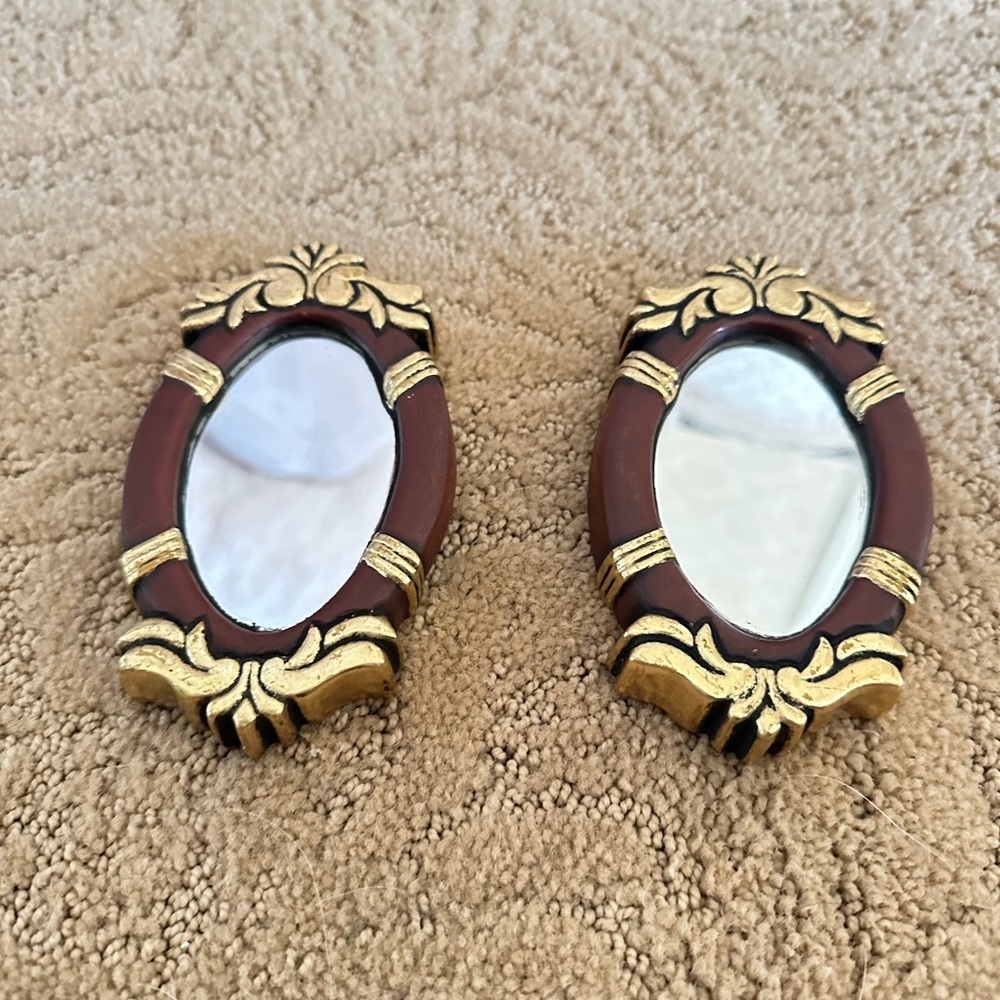 Vintage ItalianStyle Mini Oval Mirrors (Set of 2) – Ornate Gold & Mahogany Look - Picture 2 of 9